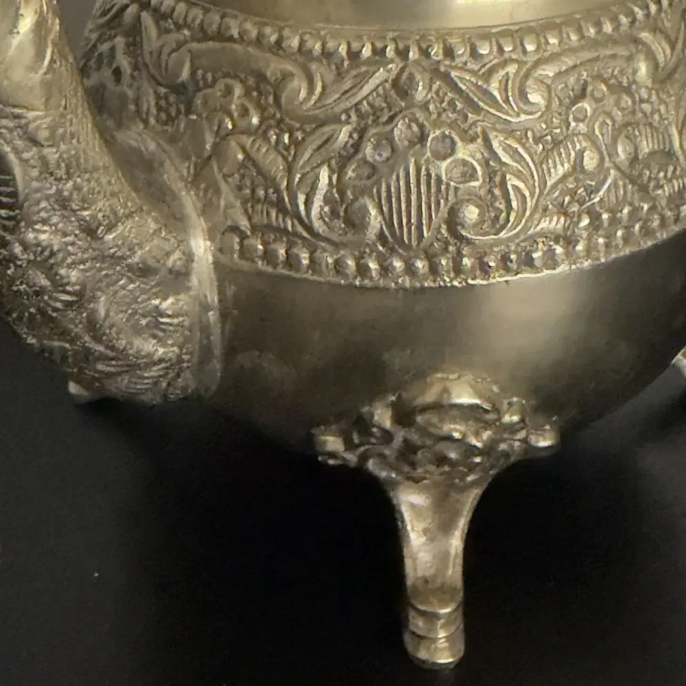 Vintage Ornate Brass Coffee Tea Pot Footed Floral Embossed Decorative Ewer